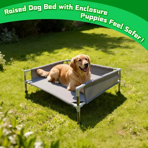 Vista 2 de Makerfire Cama elevada para perro, sofá cama elevada para perros medianos, cuna refrescante desmontable para interiores y exteriores, con patas
