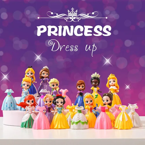 Vista 5 de Juguete de princesa para niñas, 12 princesas con 24 piezas de ropa, juguetes transformables de princesa, idea decorativa perfecta