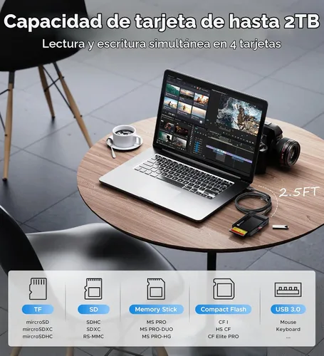 Vista 4 de Lector de tarjetas SD 7 en 1, WARRKY