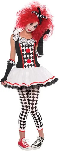 Vista 2 de Disfraz de Halloween para mujer divertido disfraz de payaso de circo fantasmas de terror cosplay carnaval Quinn Honey Joker vestido de fiesta Rojo