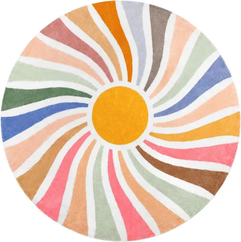 Vista 3 de Topotdor Alfombra redonda con diseño de arco iris, colorida alfombra bohemia para niños, ultra suave, lavable, para habitación de bebé, dormitorio