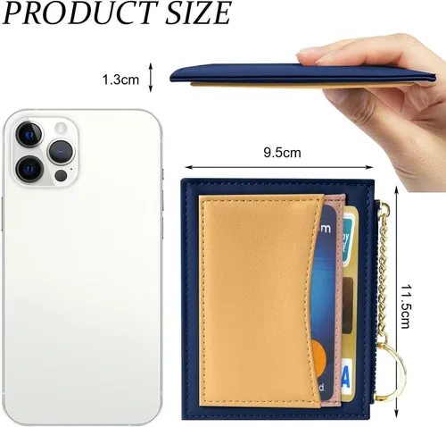 Vista 11 de URAQT Cartera para tarjetas de crédito, cartera minimalista de cuero delgado con cremallera, mini protector de tarjeta de crédito, llavero bolsillo