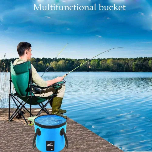 Vista 3 de Cubo plegable, cubo plegable portátil de 5 galones para pesca, camping, viajes, senderismo