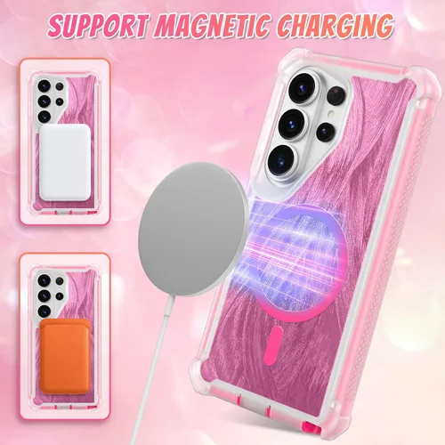 Vista 111 de Bonoma - Funda compatible con Samsung Galaxy S21 Plus, diseño de corazón con purpurina, color rosa Support for MagSafe, Plating Magnetic Case TPU