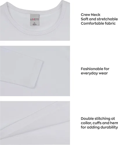 Vista 4 de Lovetti Camisas básicas de manga larga para niñas, de algodón turco, cuello redondo, ropa de moda