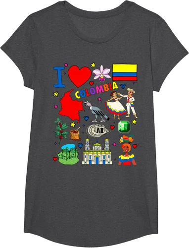 Vista 39 de Camiseta con diseño de bandera y mapa de I Love Colombia dibujada a mano