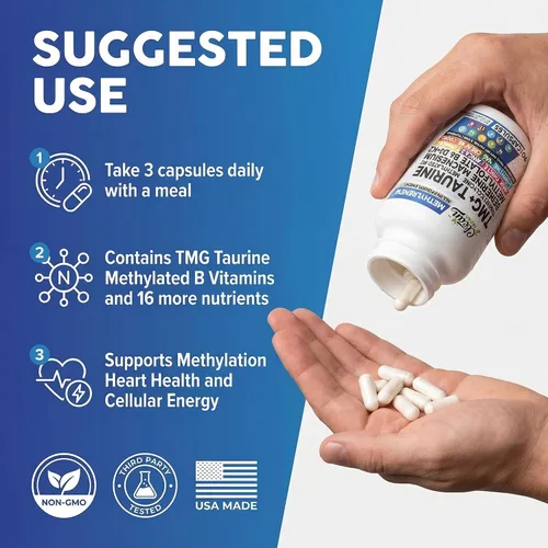 Vista 6 de Clean Nutra TMG Supplements 1000mg Multivitamínico metilado para mujeres y hombres Taurina B6 Vitaminas B12 D3 K2 Trimetilglicina Magnesio