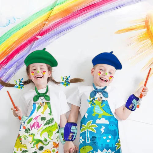 Vista 5 de Juego de 15 piezas de disfraz de artista para niños, delantal de arte para niños, disfraz de pintor para Halloween, día de la carrera, fiesta