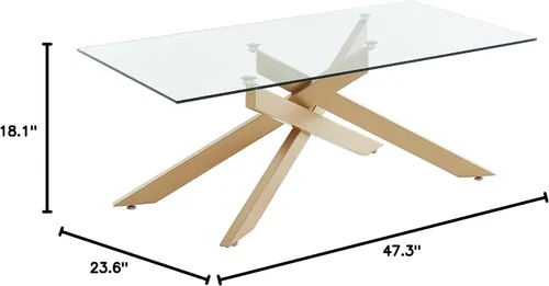Vista 2 de JYED DECOR Mesa de centro con tapa de vidrio templado (oro, mesa de centro rectangular)