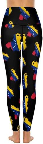 Vista 3 de Pantalones de yoga con diseño de bandera de Venezuela para mujer, leggings de cintura alta, pantalones de entrenamiento casuales con bolsillos