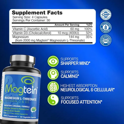 Vista 2 de Magtein Magnesium L-Threonate 120 Capsule and Magceutics MagteinPRO 90 Cápsulas - Bundle