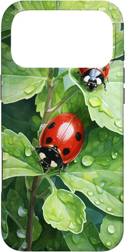 Vista 22 de Ladybugs on Green Leaves Watercolor Case for iPhone 17
