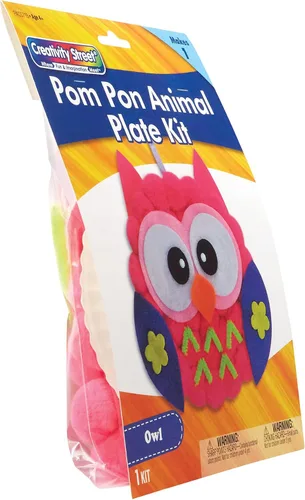 Vista 2 de Creativity Street Pom Pon Kit de Plato de Animal, Búho, 7" x 8" x 1", 1 Kit