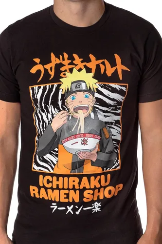 Vista 4 de Bioworld Naruto Shippuden Camiseta de anime para hombre Ichiraku Ramen Shop para adultos Negro