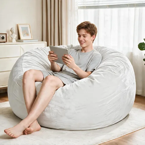 Vista 6 de Homguava - Sillón puff de 4 pies Sillón estilo puff grande de 4 pulgadas con relleno de espuma viscoelástica, sofá suave con funda de terciopelo Lima