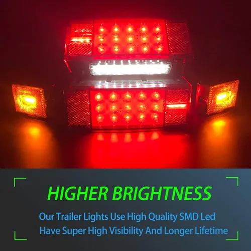 Vista 4 de Kit de luces para remolque de barco Serlainxin, sumergible, impermeable IP68, luces de remolque rectangulares de 12V, función combinada de luz