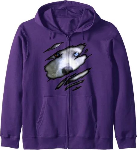 Vista 8 de Sudadera con capucha con cremallera para perro de Siberian Husky in me, diseño de perro, diseño de perro Pedigree