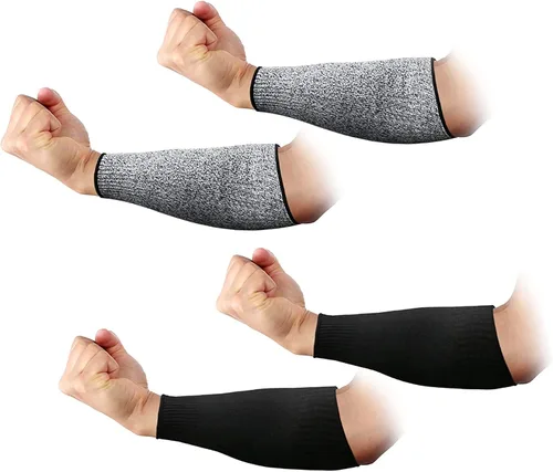 Vista 6 de 5 pares de mangas protectoras para brazos, protección de nivel 5 resistente a cortes con orificio para el pulgar (negro)