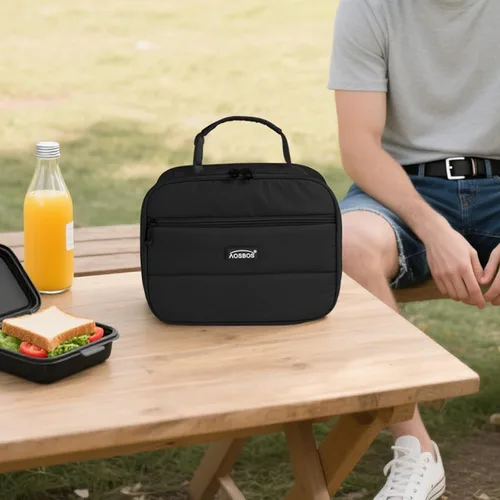 Vista 8 de Aosbos - Bolsa de almuerzo aislada para adultos - Elegante lonchera pequeña en sarga para trabajo, oficina - Bolsa de almuerzo suave y portátil