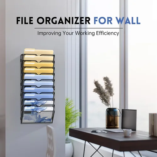 Vista 5 de DALTACK Organizador de archivos de pared de 10 niveles, organizador de archivos colgante para carpetas de papeles, portapapeles, revistas
