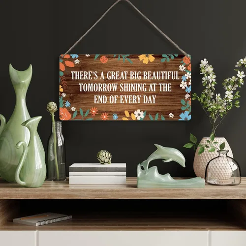 Vista 4 de MIGUMUTU Decoración de Pared de Estilo Campestre Hay un Gran y Hermoso Mañana Letreros de Madera Rústicos Colgantes Placa de Pared Decoración