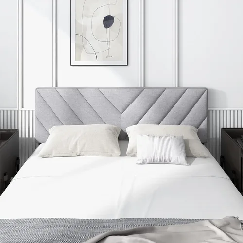 Vista 5 de KOMFOTT - Cabecera tapizada en tela de lino para cama tamaño Full/Queen, cabecera rectangular con patas de madera maciza y ancho ajustable, cabecera