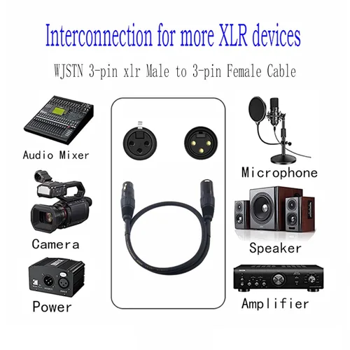 Vista 5 de XLR Cable Adaptador de cable XLR macho a hembra de 3 pines – Conector de audio equilibrado profesional para micrófonos, mezcladores y equipos