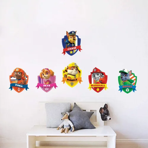 Vista 3 de Paw Team Kids - Calcomanías de pared de dibujos animados para dormitorio, apartamento, habitación temática de patas, guardería, programa