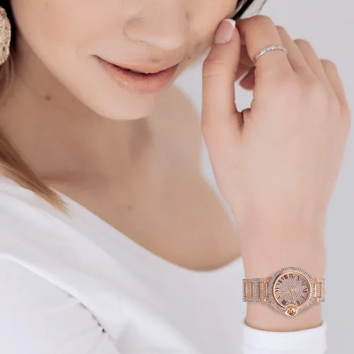 Vista 5 de Reloj de diamantes para mujer, esfera con números romanos y movimiento de cuarzo analógico de lujo
