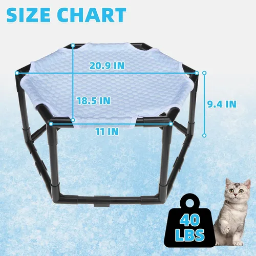 Vista 8 de Cama hamaca elevada para gatos, cuna hexagonal elevada para gatos con tela transpirable de gorro de hielo y bloque antideslizante, alfombrilla