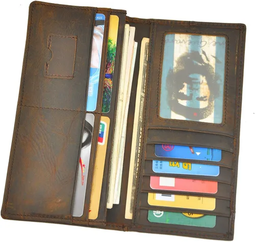 Vista 7 de Le'aokuu Funda de piel con cremallera para hombre, organizador para tarjetas de visita, cartera para teléfono, cartera plegable