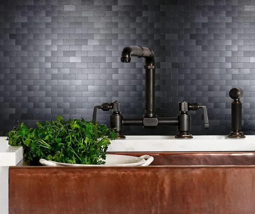 Vista 4 de XUANINY - Azulejos autoadhesivos de metal para loseta en muro, 10 hojas, aluminio cepillado, estilo metro, adhesivo 3D para pared de cocina y baño