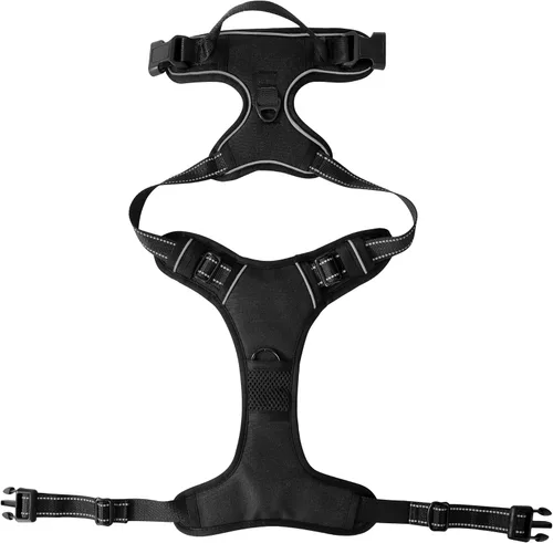 Vista 4 de Arnés negro sin tirones para perro con 2 clips para correa, chaleco acolchado suave para perros pequeños, chaleco reflectante ajustable fácil