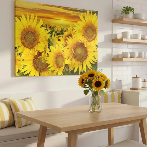 Vista 2 de DuoBaorom Pinturas de campo de girasol para pared, flores amarillas de sol en paisajes de amanecer, arte de girasol, decoración de pared