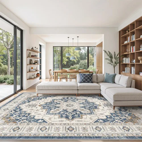 Vista 19 de befbee - Alfombra para sala de estar, lavable y resistente a manchas, con base antideslizante, ideal para dormitorio y cocina, decoración clásica