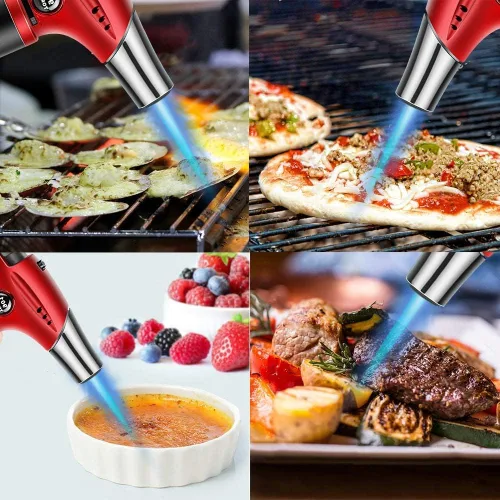 Vista 4 de Soplete de soplete, soplete de cocina de grado doméstico con candado, llama ajustable, recargable, mini soplete para barbacoa, hornear, crema