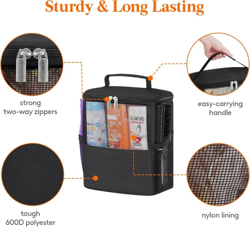 Vista 6 de Lifewit Bolsa Organizadora de Ducha de Malla Portátil Artículos Esenciales para Dormitorio Universitario Canasta Tote Organizadora para Baño