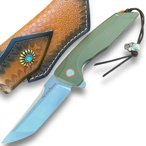 Vista 7 de TACTICAL GEARZ Cuchillo plegable de bolsillo para EDC, mango G10, hoja tanto de acero D2 (Orion)