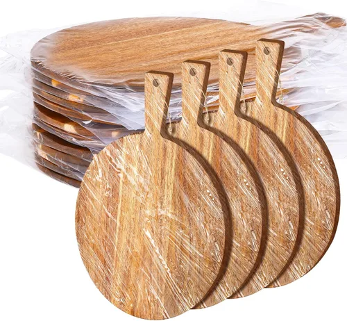 Vista 9 de Patelai Tabla de cortar redonda con mango, madera de acacia, 12 piezas, 11