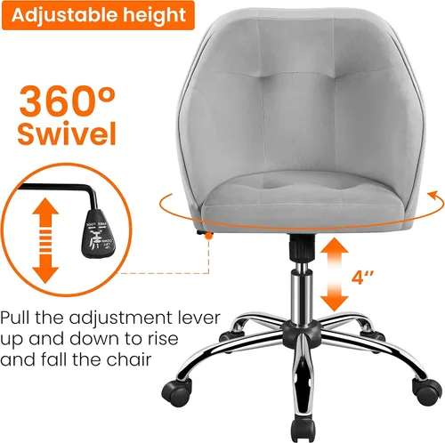 Vista 8 de Yaheetech Silla giratoria moderna de altura ajustable, silla de maquillaje con respaldo medio, silla de oficina para Momen con reposabrazos, ruedas