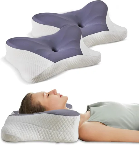 Vista 26 de OLIXIS Almohada cervical de contorno para aliviar el dolor de cuello, ergonómica de doble altura Azul