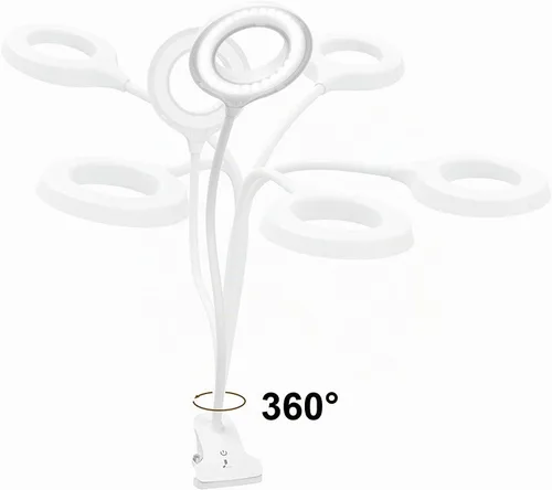 Vista 3 de JKSWT - Lámpara de escritorio, luz de lectura con clip, anillo de luz LED con 3 modos de color, 9 atenuadores de brillo, 60 LED, panel de control