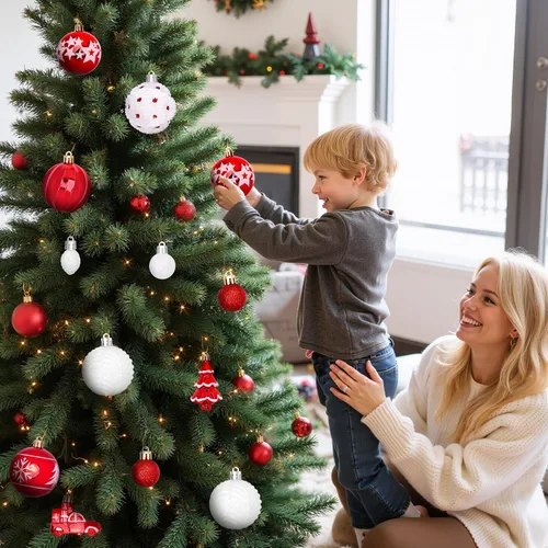 Vista 7 de DeckTheHalls 42 adornos de Navidad, varios estilos de adornos de bolas de Navidad, bolas de Navidad inastillables para decoración de árbol