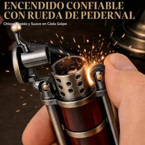 Vista 6 de Encendedor de queroseno vintage con rueda de pedernal con funda de palisandro, latón antiguo a prueba de viento, encendedor de gasolina fresca