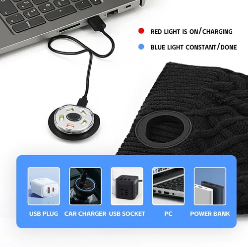 Vista 3 de Beanie with Light, Unisex LED Rechargeable Headlamp Beanie, Warm Knitted Cap Black, Idea for Winter Gifts Negro