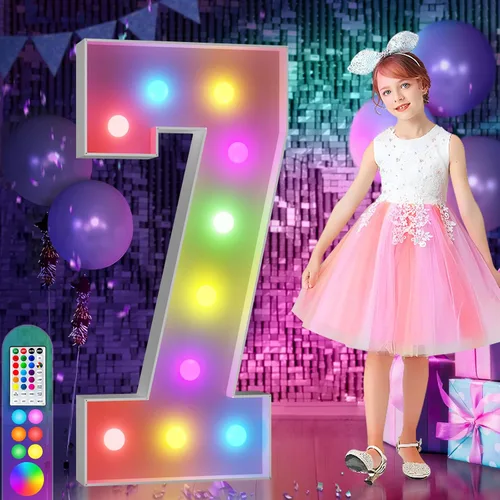 Vista 27 de Imprsv Letras coloridas de marquesina de 3 pies y letras grandes iluminadas RGB con control remoto, decoraciones de fiesta de cumpleaños Carta