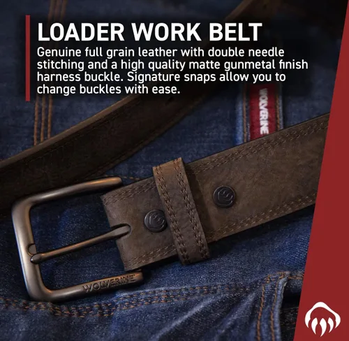 Vista 5 de Wolverine Men's Full Grain Leather Work Belt Workwear Heavy Duty Utility Rugged Durable Metal Buckle