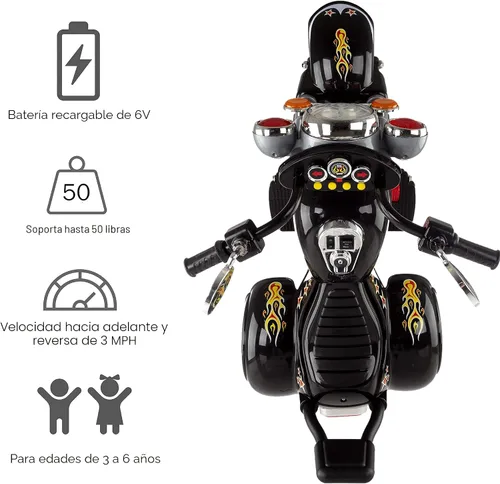 Vista 3 de Motocicleta Chopper de 3 ruedas para niños, triciclo, funciona a pilas, juguete de paseo de Lil 'Rider, juguete de paseo para niños y niñas