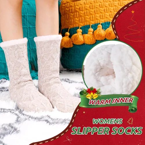 Vista 4 de Calcetines de invierno para mujeres de punto antideslizante sudor caliente lindo dibujos animados animales calcetines de pantuflas felpudo