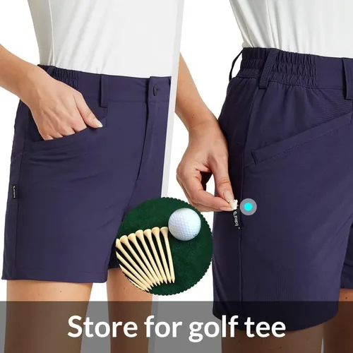 Vista 4 de BALEAF Pantalones cortos de golf para mujer, elásticos, de 4.5 pulgadas, de secado rápido, transpirable, para senderismo, elastano, activos